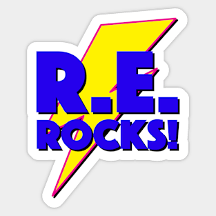 R.E. ROCKS! LIGHTNING LOGO SLOGAN FOR TEACHERS, LECTURERS ETC. Sticker